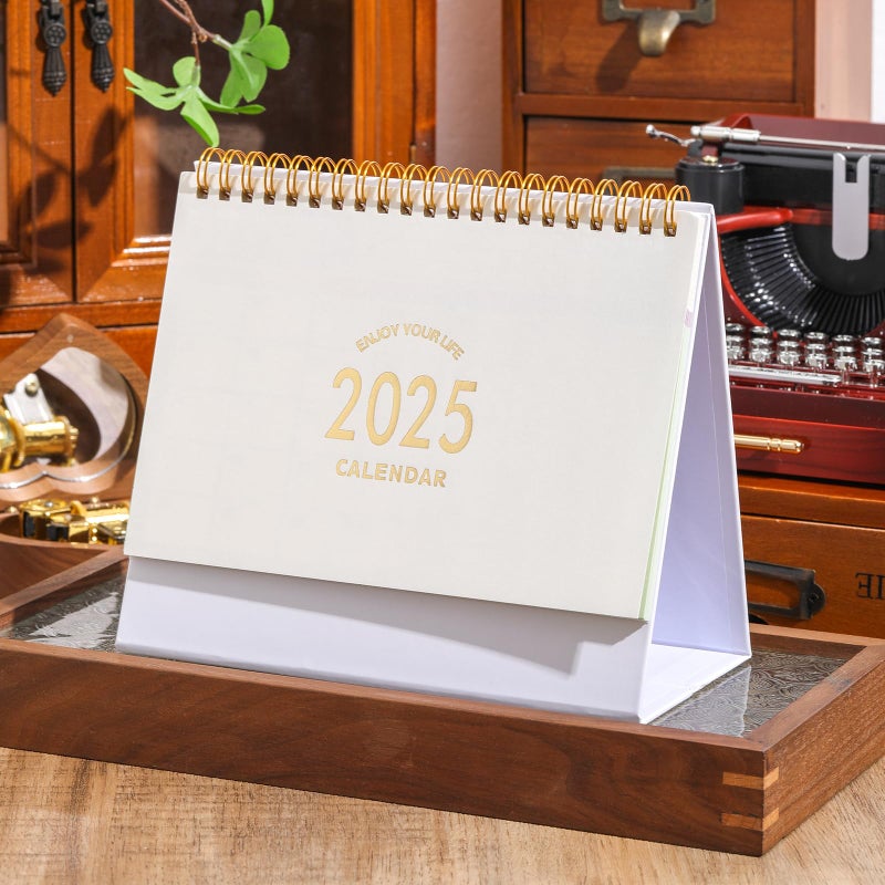 Stiamvd Small Desk Calendar 2025  Desktop Calendar from Now to Dec 2025  Metal Ring Twin-Wire Binding Monthly Desktop Calendar for Home Office School (White) - Image 2